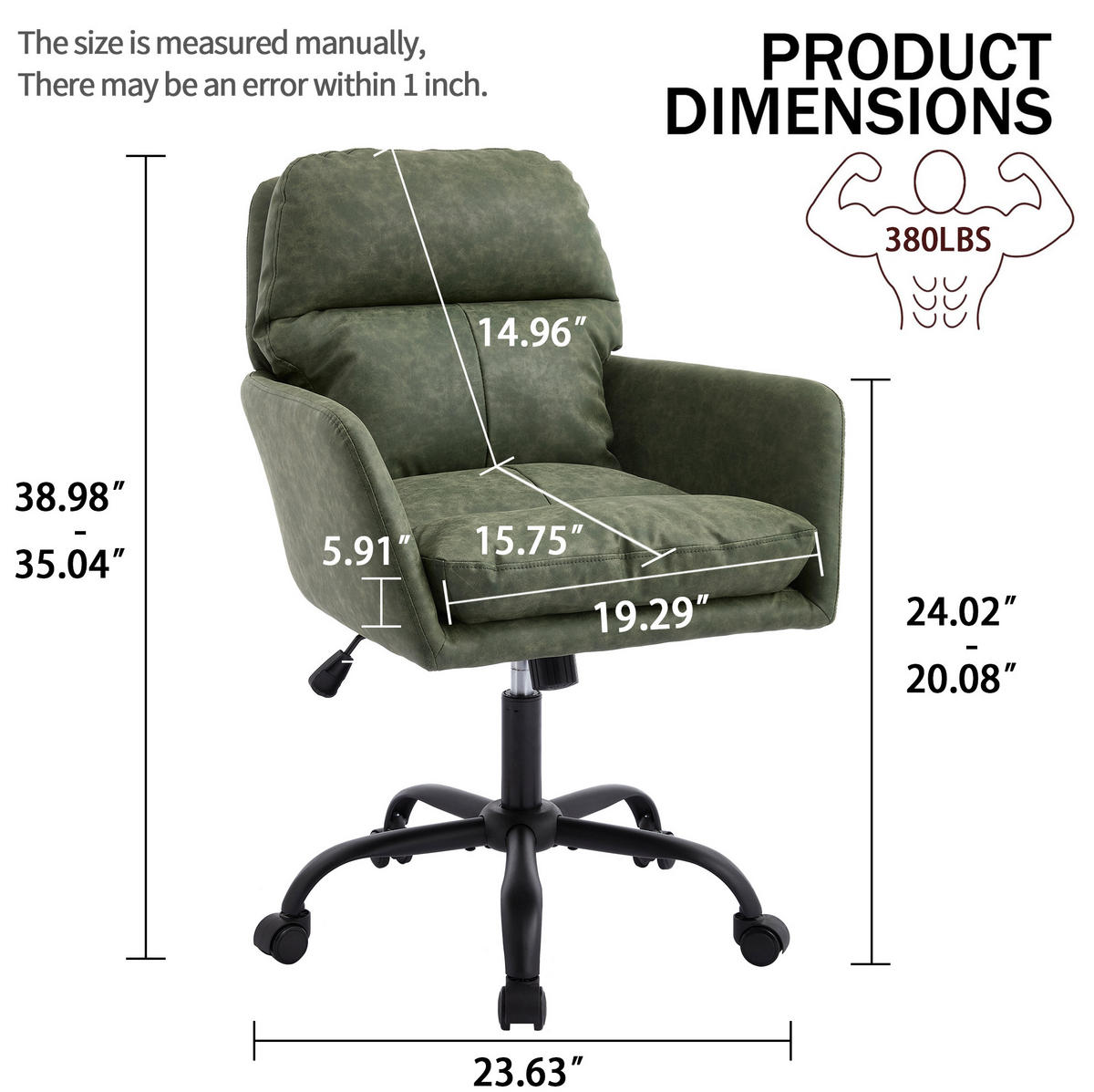 BÜROSTUHL höhenverstellbar PU Green - Grün, Kunststoff (60.5/102/71.58cm) - Meubliv
