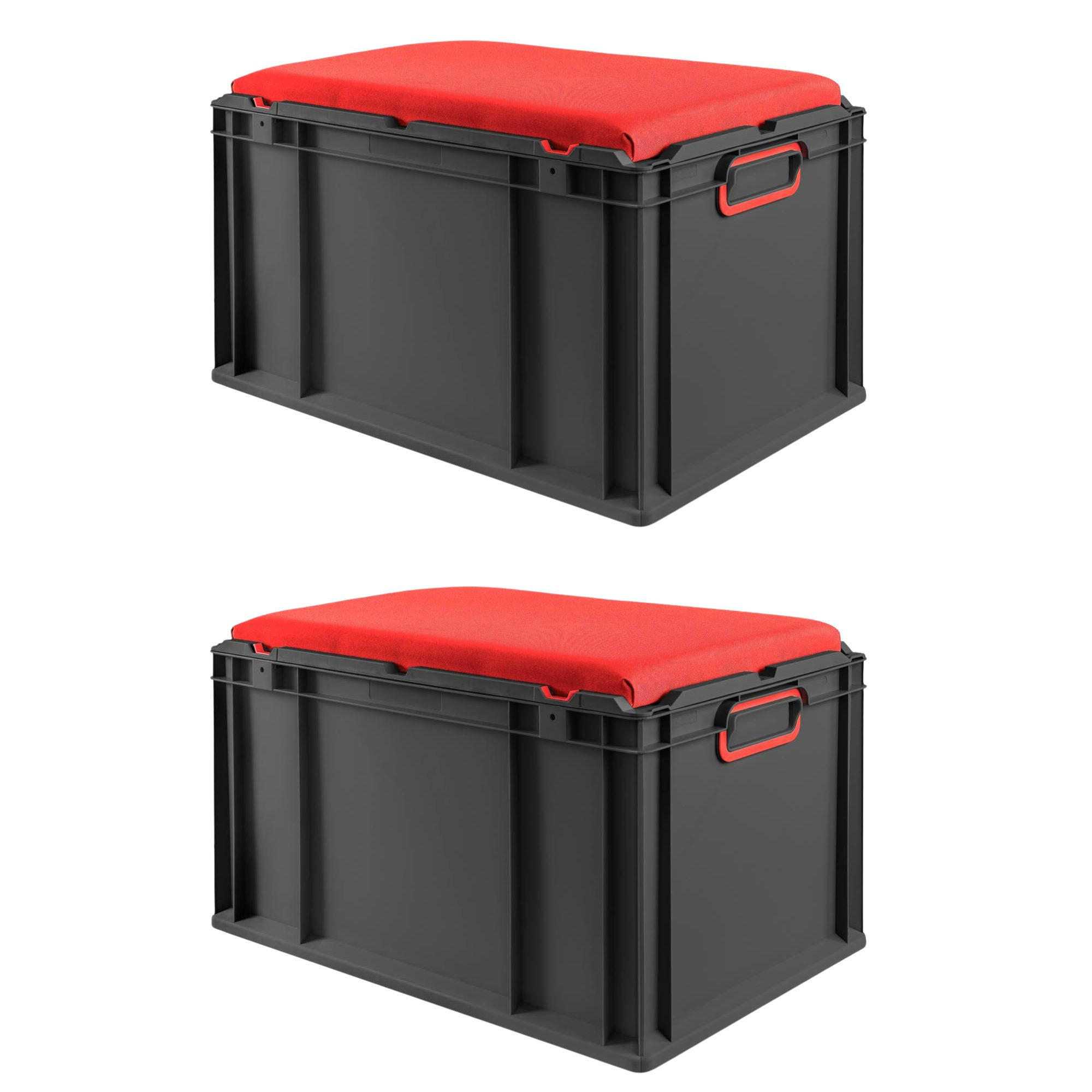 EUROBOX 2x NextGen Seat Rot, HxBxT 36,5x40x60cm, 65 Liter, Griffe geschlossen, Schwarz - Schwarz, Kunststoff (40/36.5/60cm) - PROREGAL