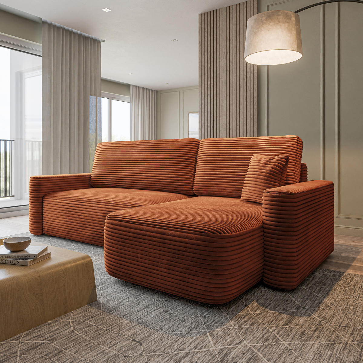 ECKSOFA NERI T Braun Kordstoff mit Schlaffunktion - Braun, Holzwerkstoff/Textil (280/157cm) - MASSENO