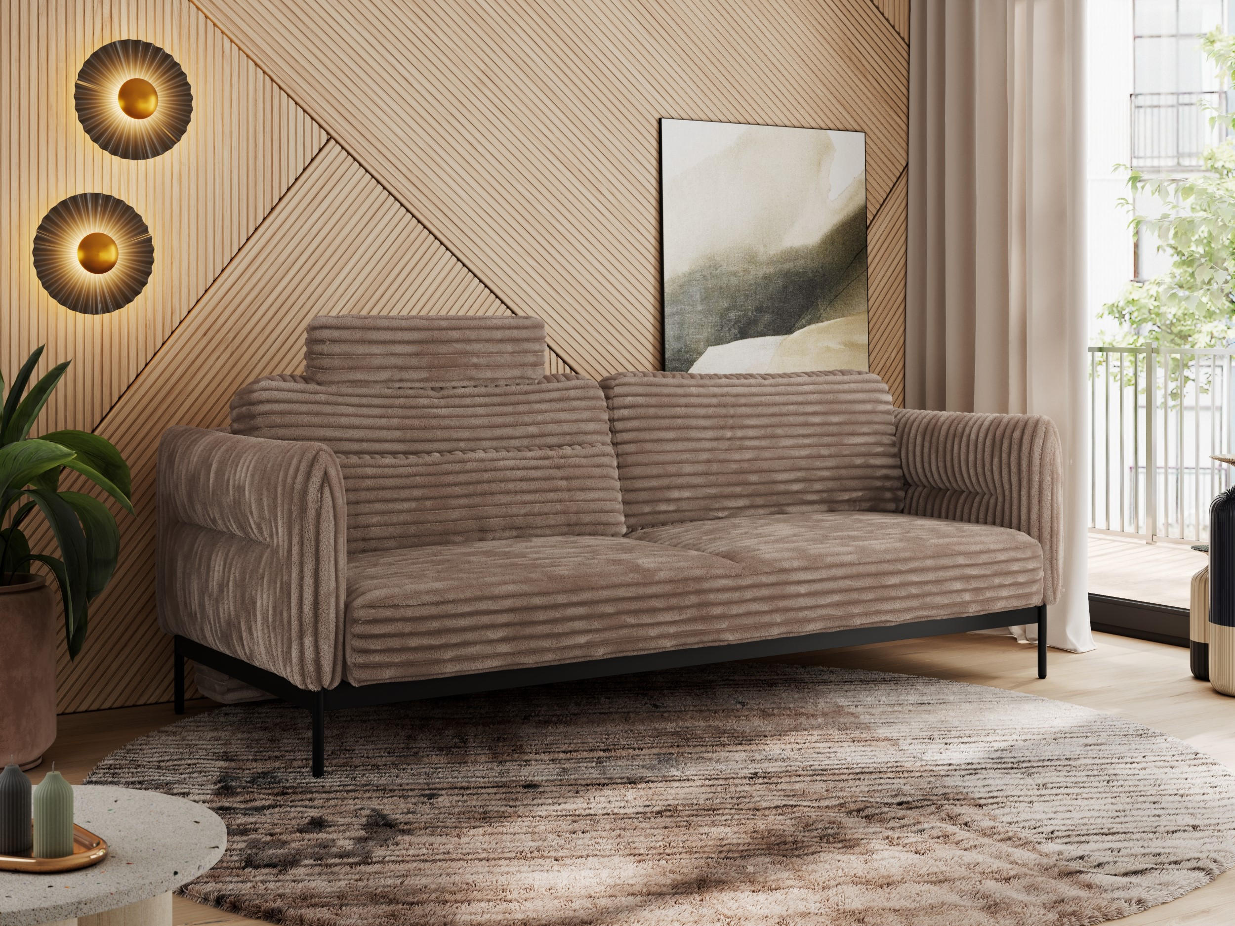 SOFA SALENTO Braun Cord - Schwarz/Braun, Textil/Metall (221/82/101cm) - MKS