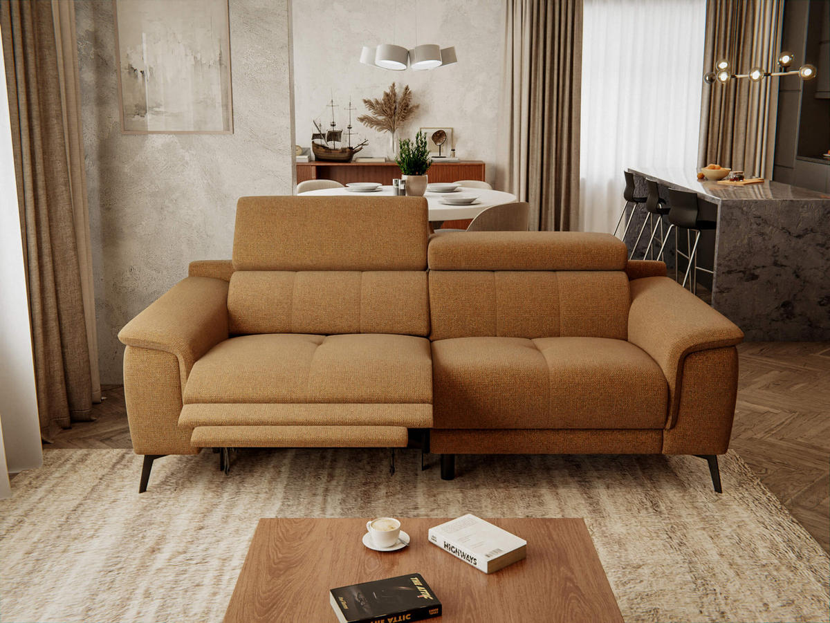 RELAXSOFA FIERO 3-Sitzer mit 1 Relaxfunktion, orange - Schwarz/Orange, Holzwerkstoff/Textil (212/82/103cm) - Courtois Laville