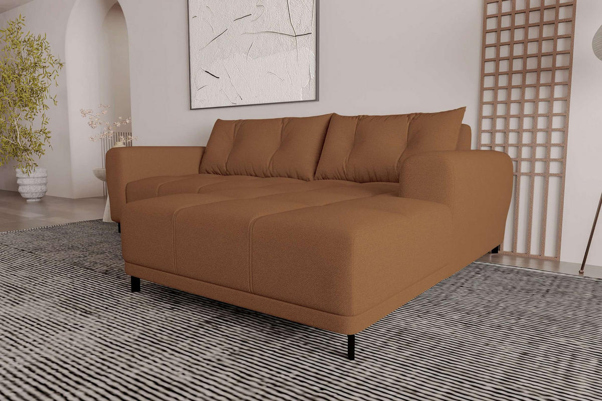 ECKSOFA Massimo Strukturstoff Rostfarben inkl. Schlaffunktion Rechts - Rostfarben/Schwarz, Textil/Metall (246/177cm) - 99rooms
