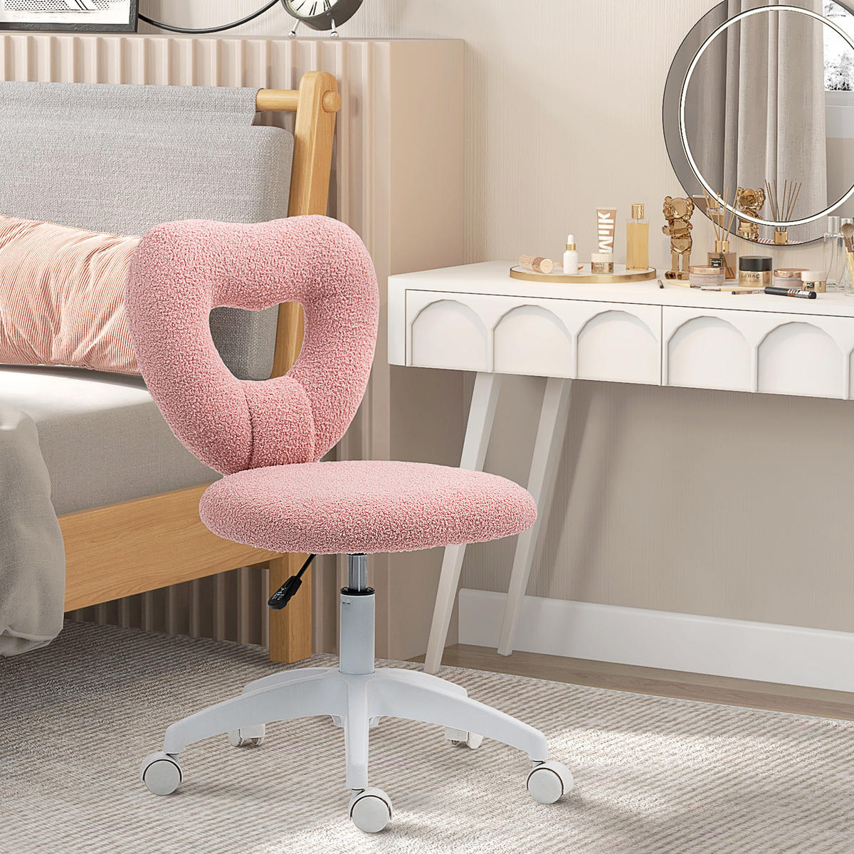 SCHREIBTISCHSTUHL Bürostuhl Drehbar Homeoffice Stuhl mit Herzförmige Rückenlehne - Rosa, Kunststoff (45/88/56cm) - HOMCOM