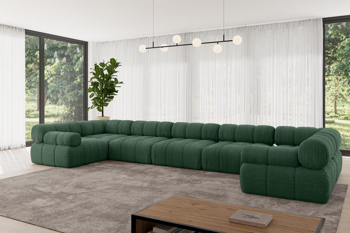 WOHNLANDSCHAFT modulares Sofa Birno-U3 - 475x190x70 cm Grün Cord - Grün, Holzwerkstoff/Textil (475/70/190cm) - ALTDECOR