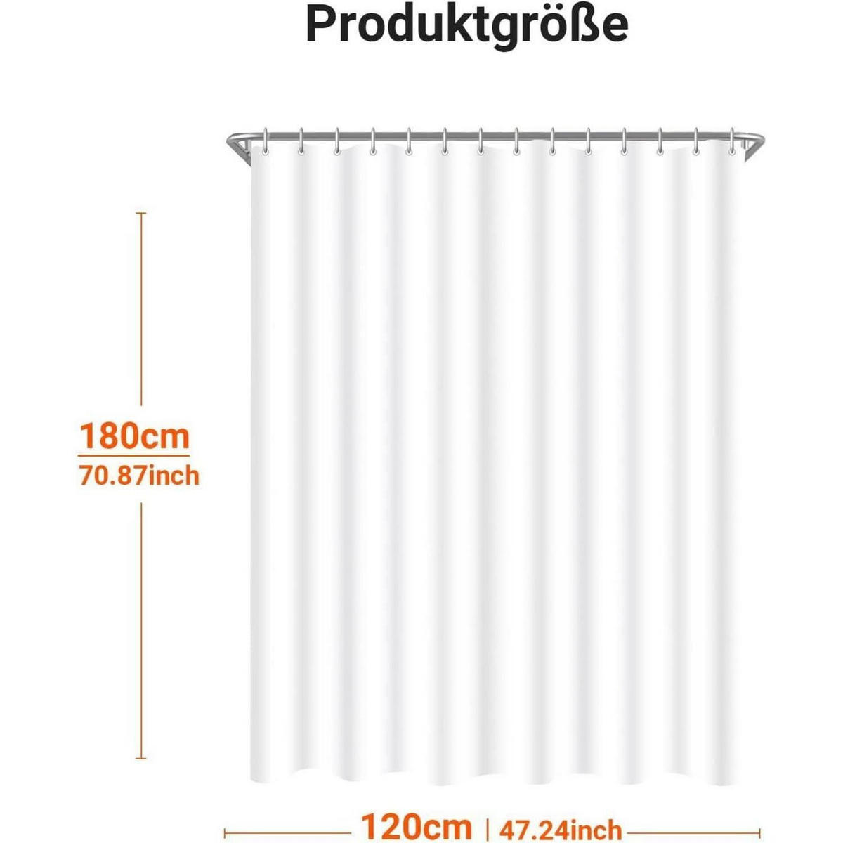 DUSCHVORHANG 120x180 cm Reinweiß Beschwerter Saum Wasserabweisend Waschbar Polyester Stoff - Weiß, Textil (120/180cm)