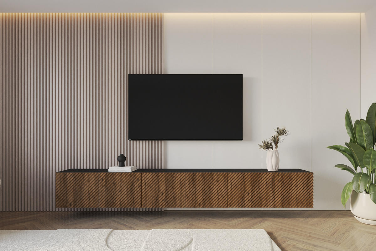 LOWBOARD ZENO-W 3x100x40x41 cm - Schwarz / Katania - Eiche Wotan, Holzwerkstoff (300/40/41cm) - ALTDECOR