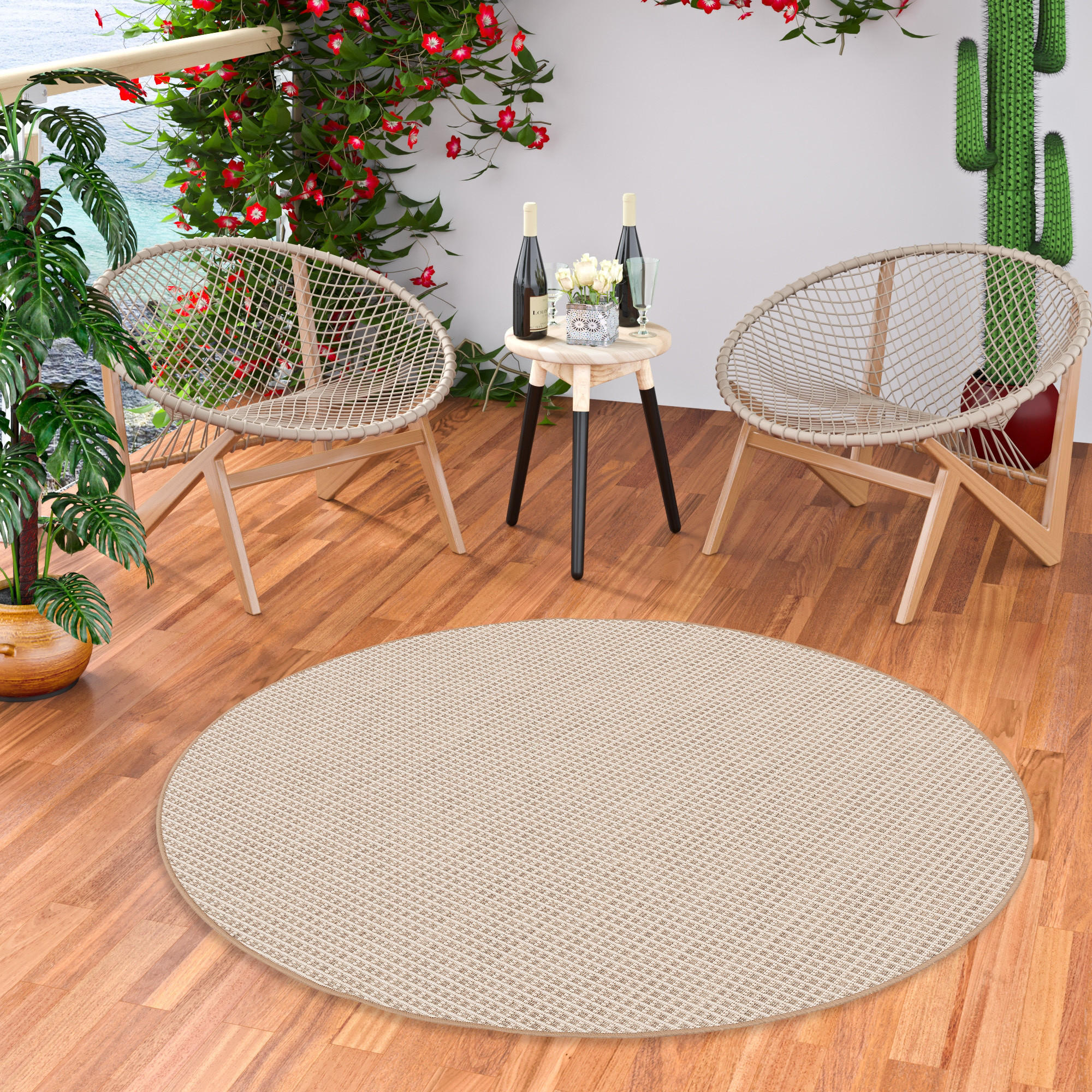 IN & OUTDOOR TEPPICH OSLO TREND RUND - Beige, Textil (200/200cm) - Snapstyle