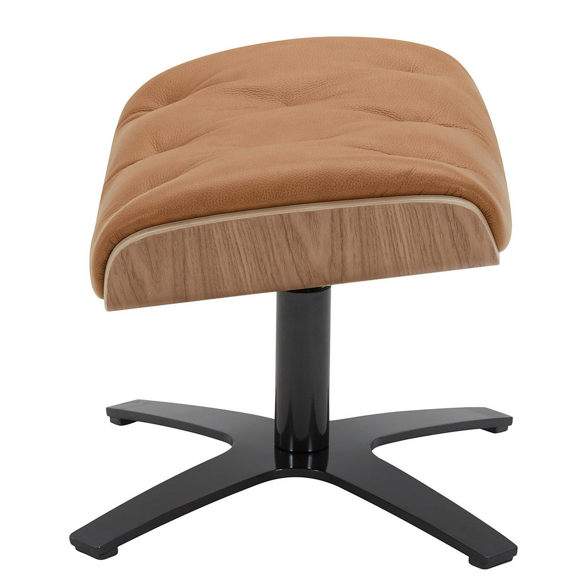 POLSTERHOCKER - Leder - Cognac/Schwarz, Leder/Holzwerkstoff (52/40/39cm) - home24