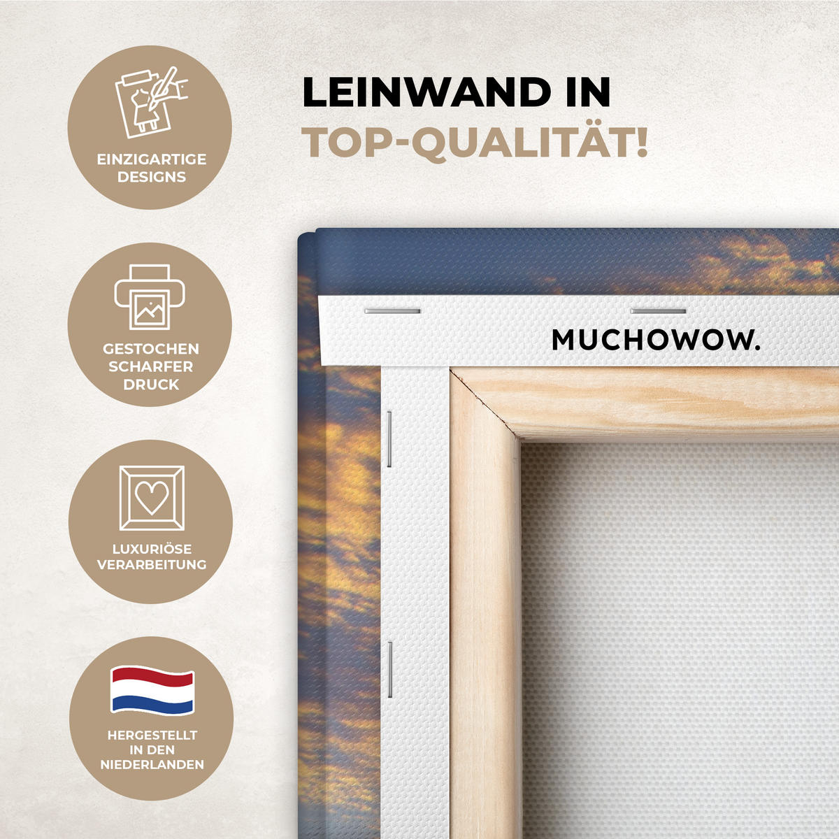 LEINWANDBILD Strand - Sonnenuntergang - Meer Deko Groß 90x90 cm - Gelb, Textil (90/90cm) - MuchoWow