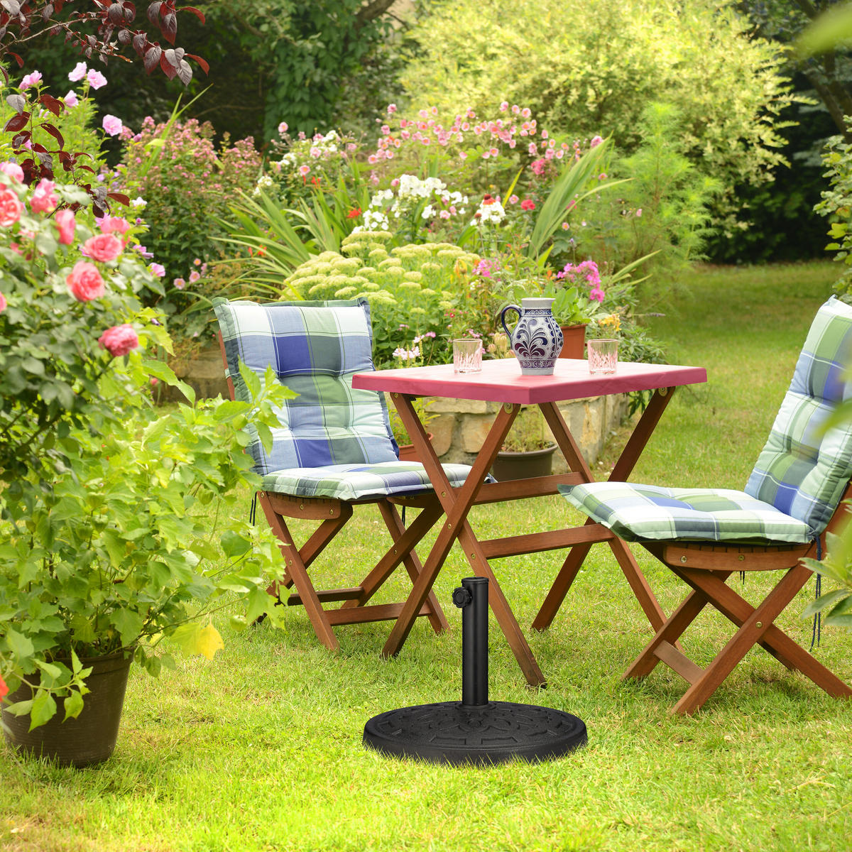 SONNENSCHIRMSTÄNDER - Schwarz, Kunststoff/Metall (50/50cm) - Relaxdays