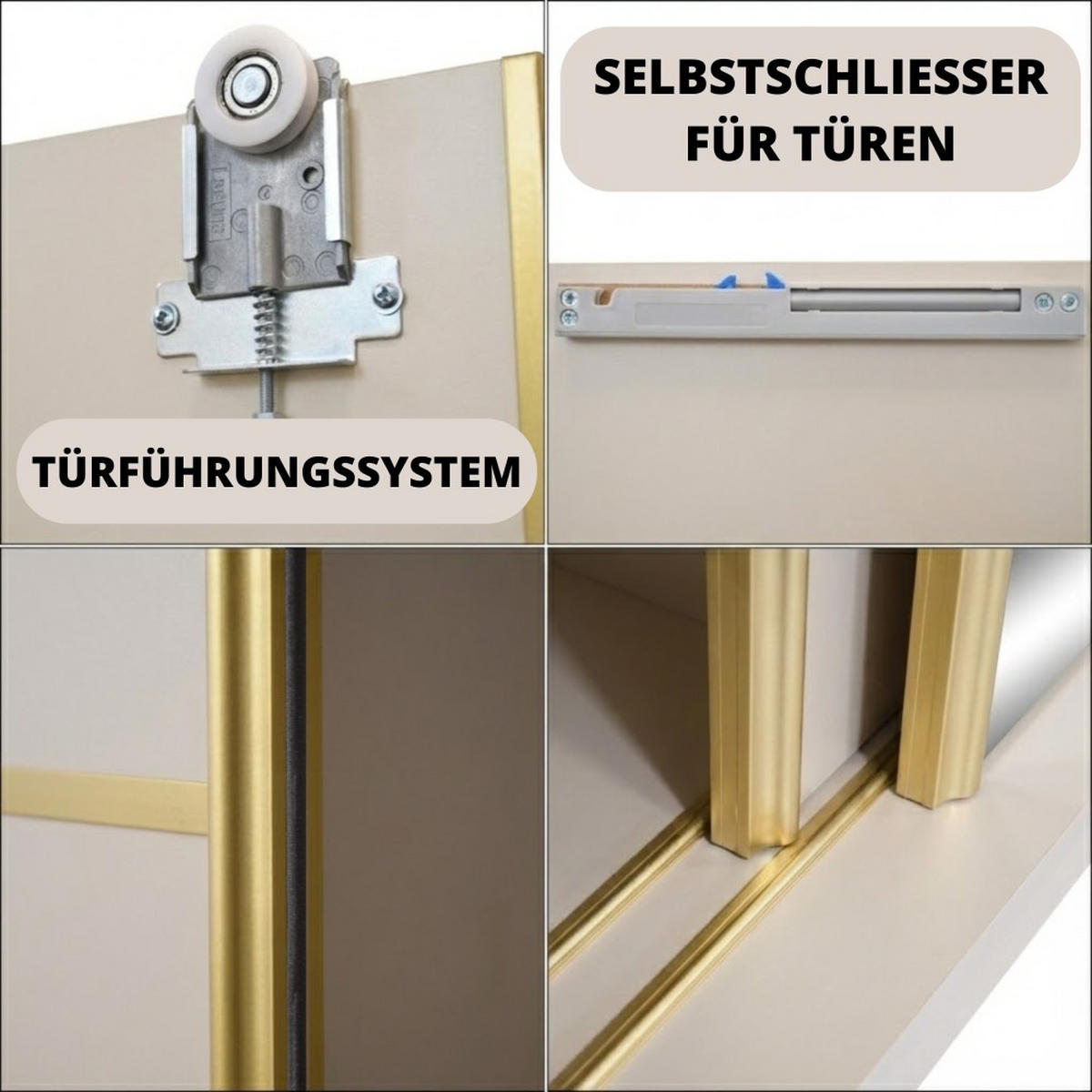 SCHWEBETÜRENSCHRANK Marika Lux, 3-Türig, mit Schubladen, Kaschmir+Gold, 240 cm - Kaschmir/Goldfarben, Holzwerkstoff (240/216/61cm) - Beautysofa