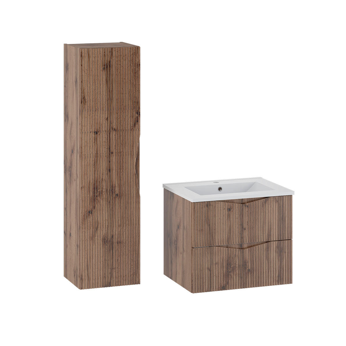 BADMÖBEL Tao 2er-Set Holz - Braun, Holzwerkstoff (60/50/45.8cm) - Petits-meubles