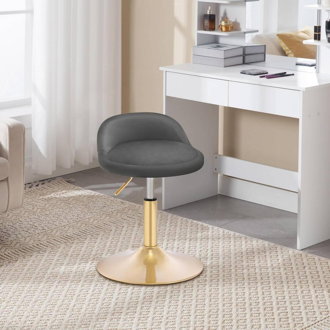 BARHOCKER Drehhocker, Samt, Dunkelgrau+Gold - Dunkelgrau/Goldfarben, Kunststoff/Textil (38.5/49.5/43cm) - Woltu