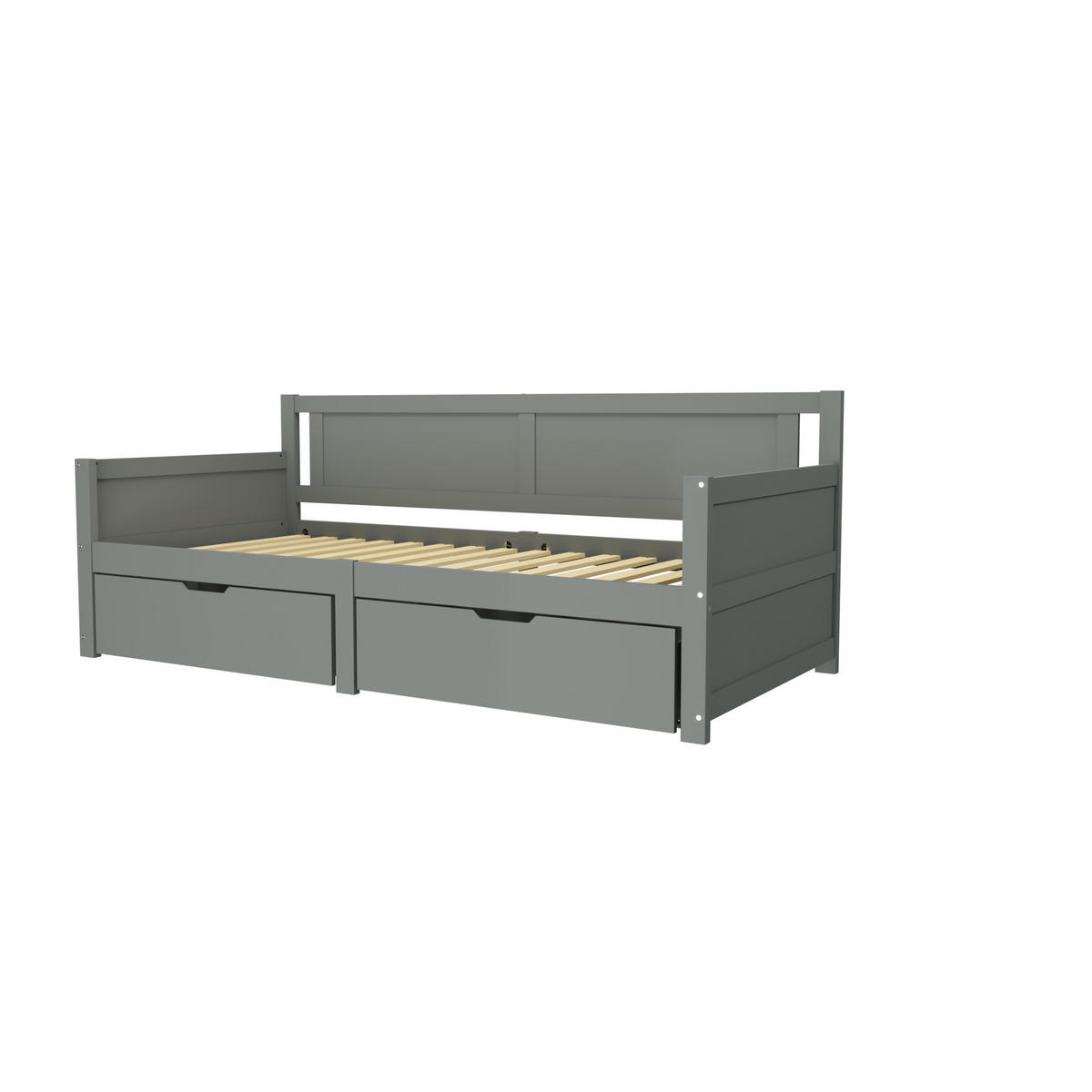 MULTIFUNKTIONSBETT 90/200 grau mit zwei Schubladen aus Massivholz - Grau, Holz - OKWISH