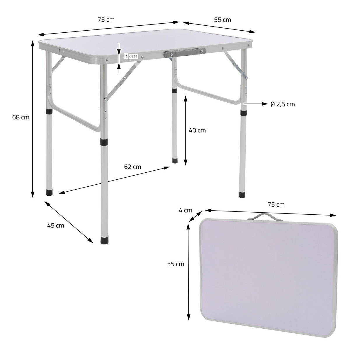 CAMPINGTISCH - Weiß, Metall (55/75/68cm) - ML-DESIGN