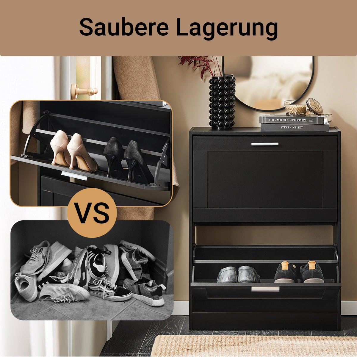 SCHUHSCHRANK Schwarz - Schwarz, Holzwerkstoff (60/80/25cm) - SoBuy