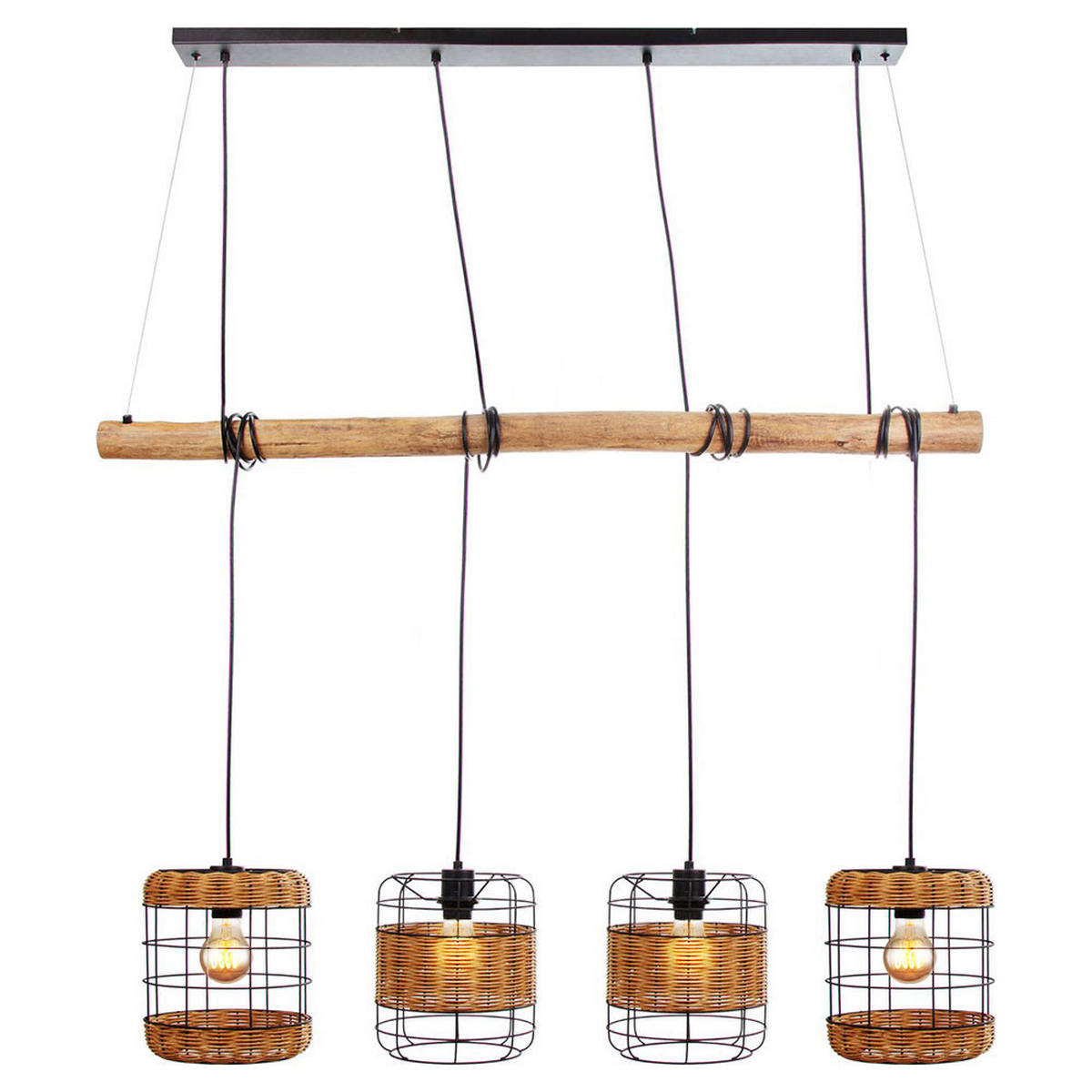 HÄNGELEUCHTE Metall Braun geflochten 4 Flammig - Braun, Holz (120/24/150cm) - Nowa