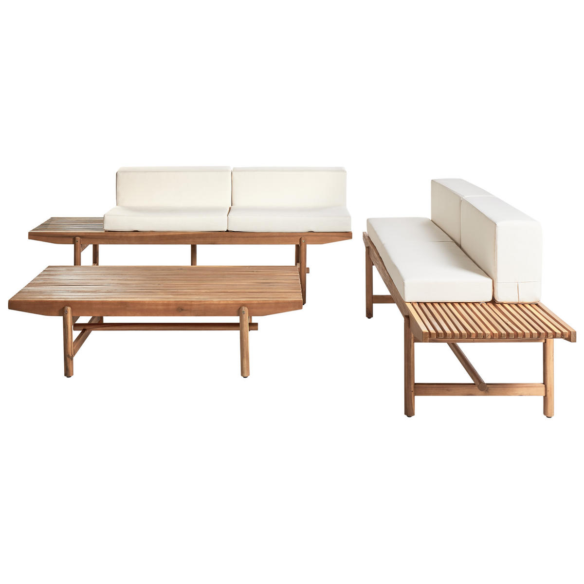 LOUNGE-SET 4-Sitzer Heller Holzfarbton Giaveno - Hellbraun/Weiß, Holz - Beliani