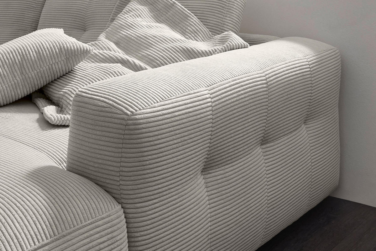 ECKSOFA XL MIKA Hellgrau Cord - Hellgrau/Schwarz, Kunststoff/Textil (296/167cm) - KAWOLA