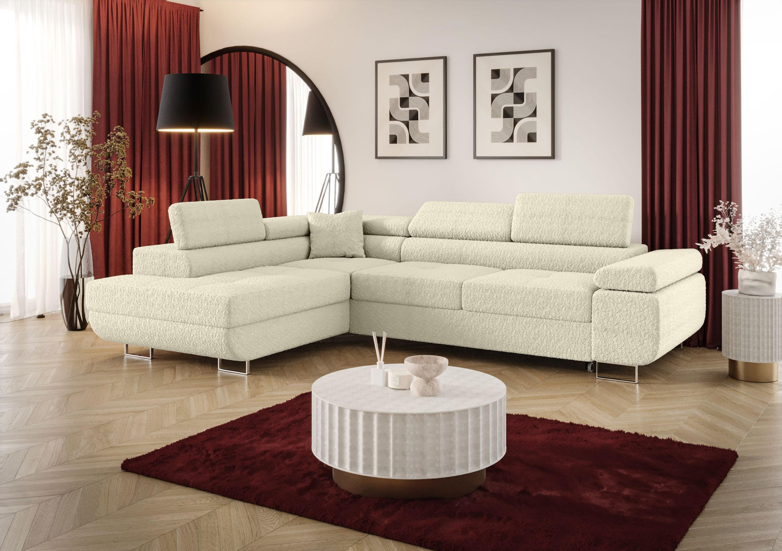 ECKSOFA EMILY mit Schlaffunktion Quelle 02 Links - Ecru, Textil (275/200cm) - Bedante