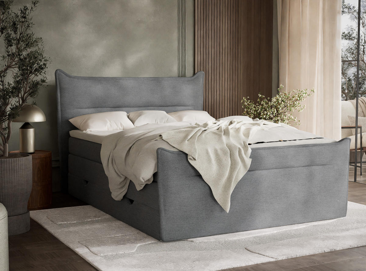 BOXSPRINGBETT Pelino 180/200 cm, in Grau, Bettkasten, Matratze, Topper - Schwarz/Grau, Holz/Holzwerkstoff (180/200cm) - Maison de Reve