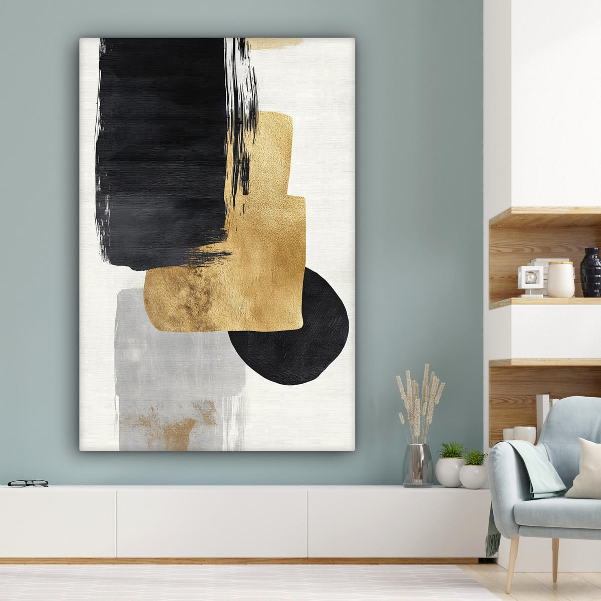 SLIKA NA PLATNU Pravokotniki 90x140 cm - bela, tekstil (90/140cm) - MuchoWow