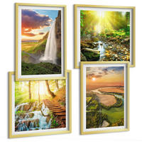 BILDER SET 4er Set - 50x50 cm & 40x60 cm Goldrahmen - Orange Mountain Wasserfall - Goldfarben, Kunststoff (50/50cm) - TULUP