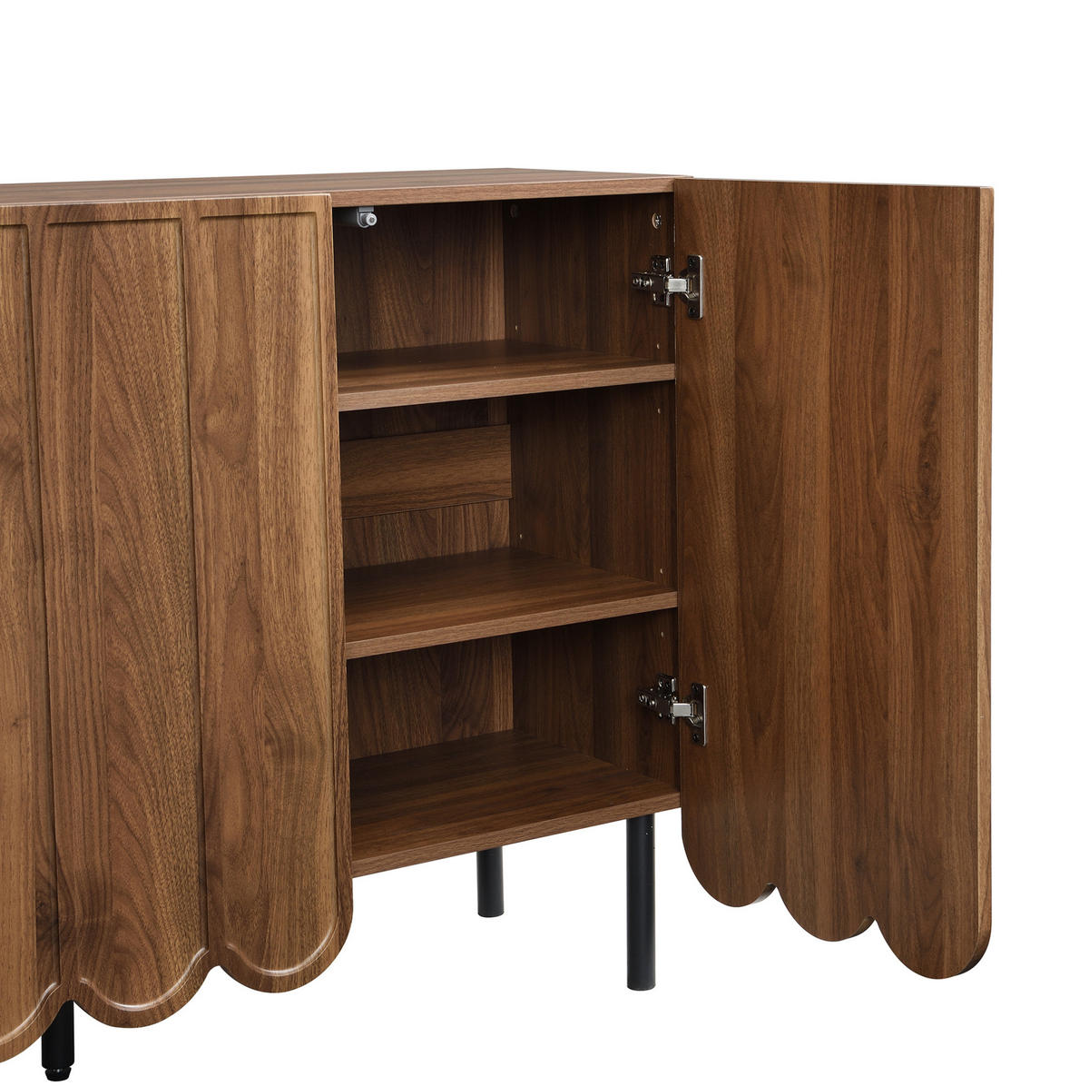 SIDEBOARD 120/35/80 cm aus MDF mit Wellentüren und griffloser Drucköffnung Walnussfarben - Naturfarben, Holzwerkstoff (35/80/120cm) - Modenvie