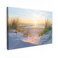 LEINWANDBILD Strand - Sonne - Düne - Gras - Sand - Horizont Wohnzimmer 120x80 cm - Hellblau, Textil (120/80cm) - MuchoWow