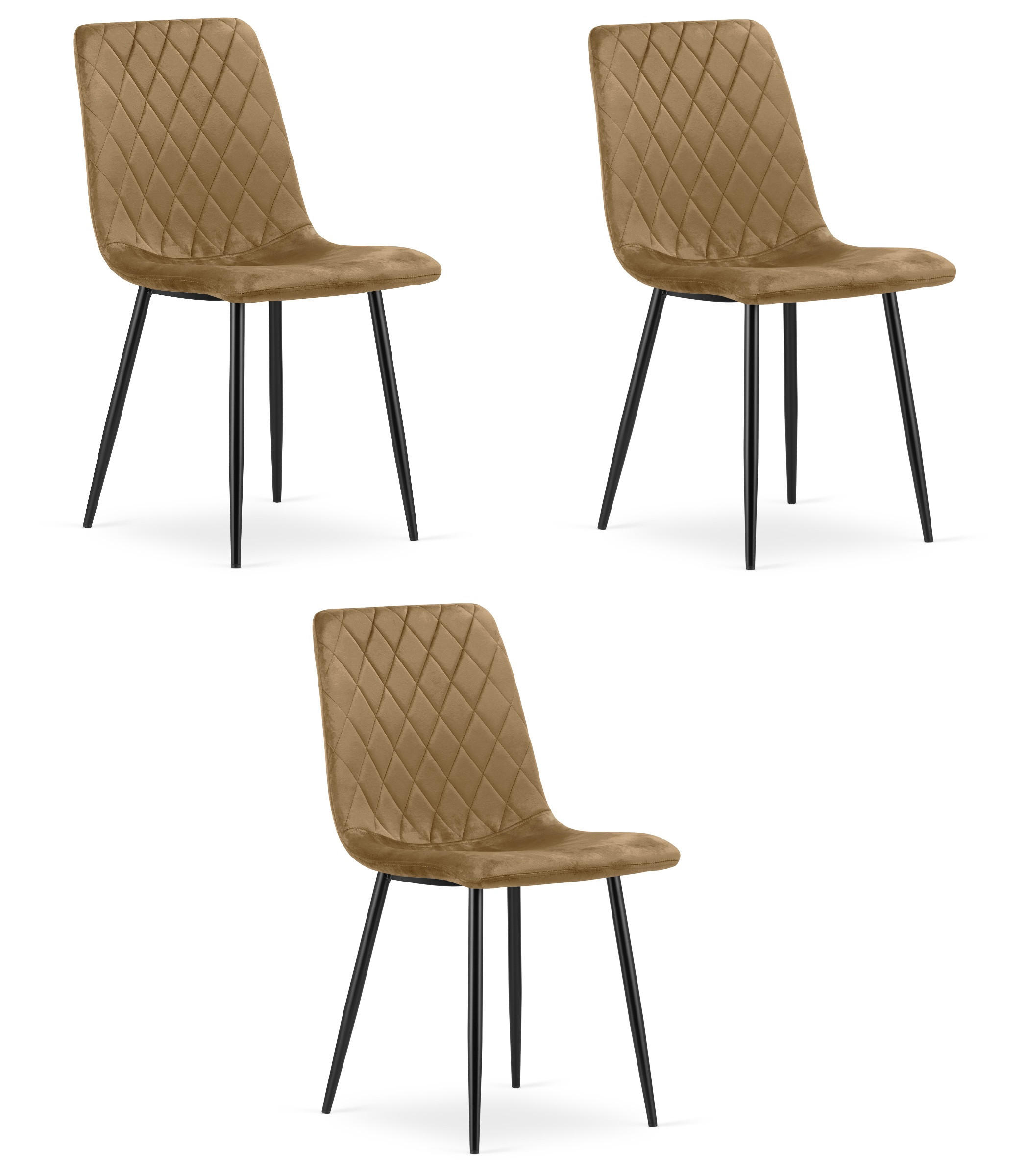 ESSZIMMERSTUHL 3-er Set TURIN brauner Sitz, schwarze Beine - Schwarz/Braun, Textil (44.5/88.5/53cm) - Valora