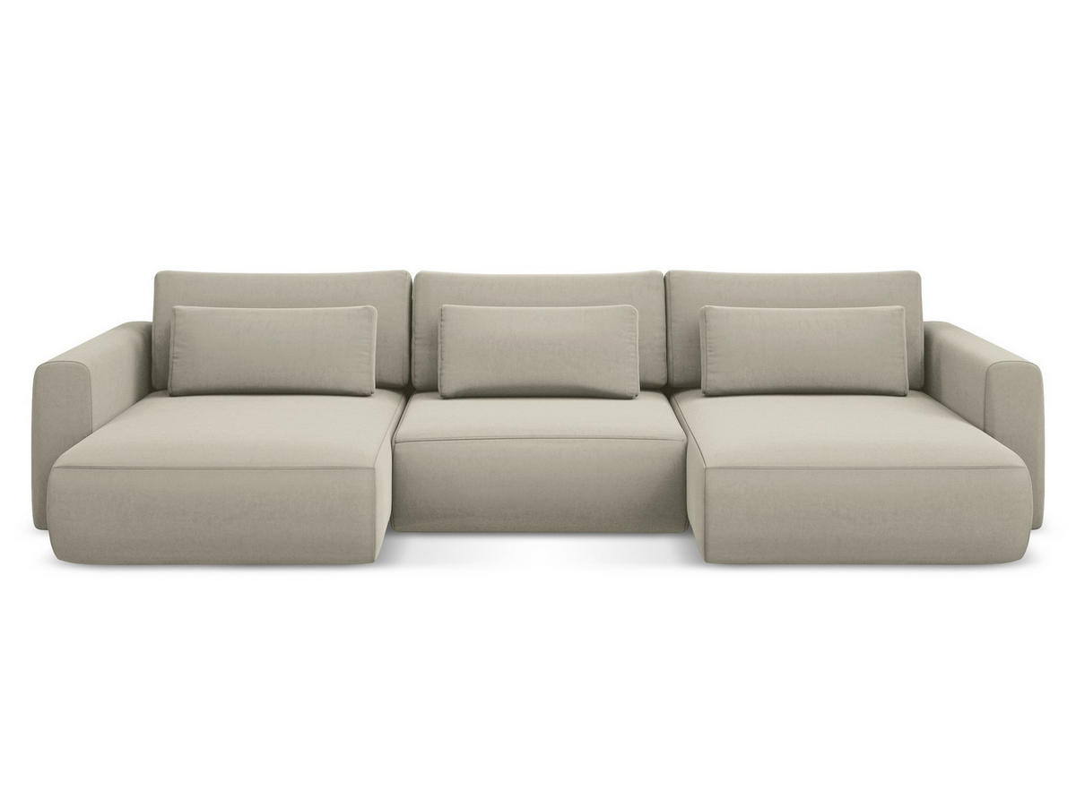 WOHNLANDSCHAFT Samt Stoff Creme - Perlmutt/Creme, Kunststoff/Textil (340/82/149cm) - Makamii