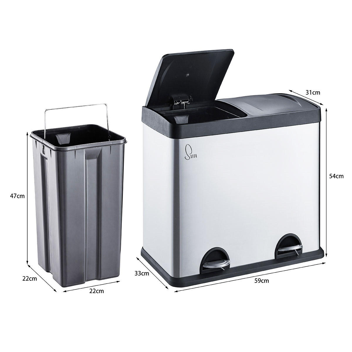 MÜLLEIMER T2X24 Grau - Grau, Metall (59/54/33cm) - SVITA