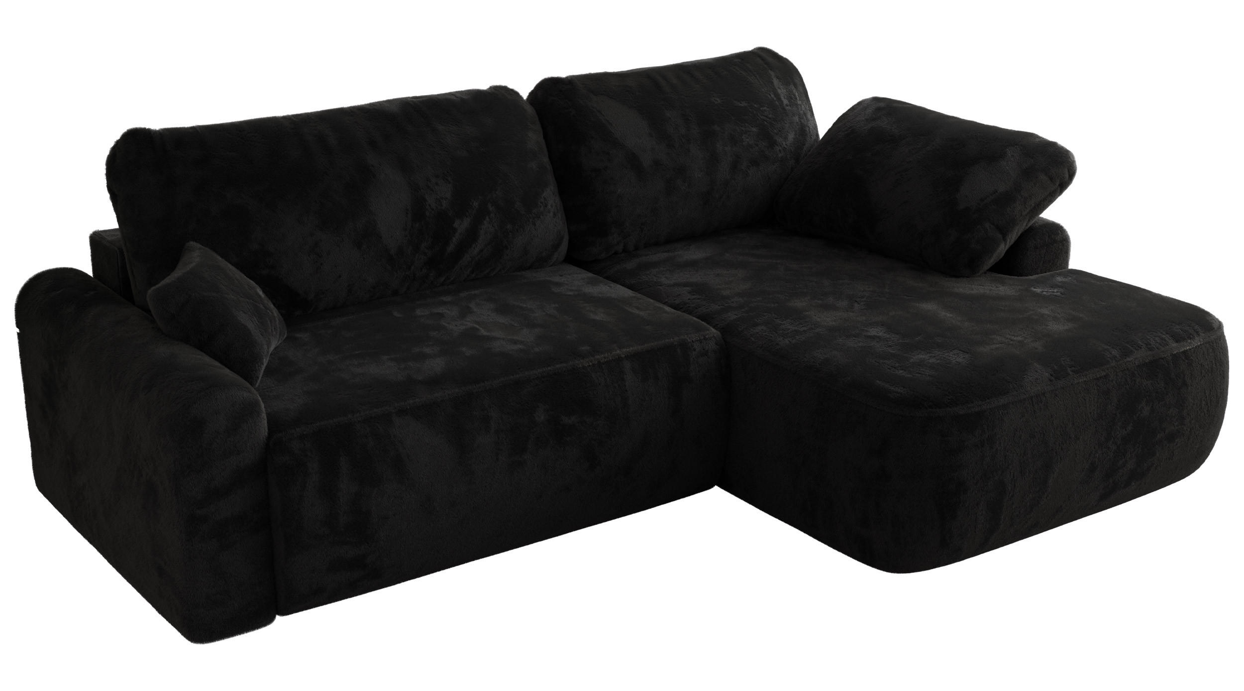 ECKSCHLAFSOFA CUBO L Schwarz Plüsch - rechts - Schwarz, Kunststoff/Textil (187/273cm) - MKS