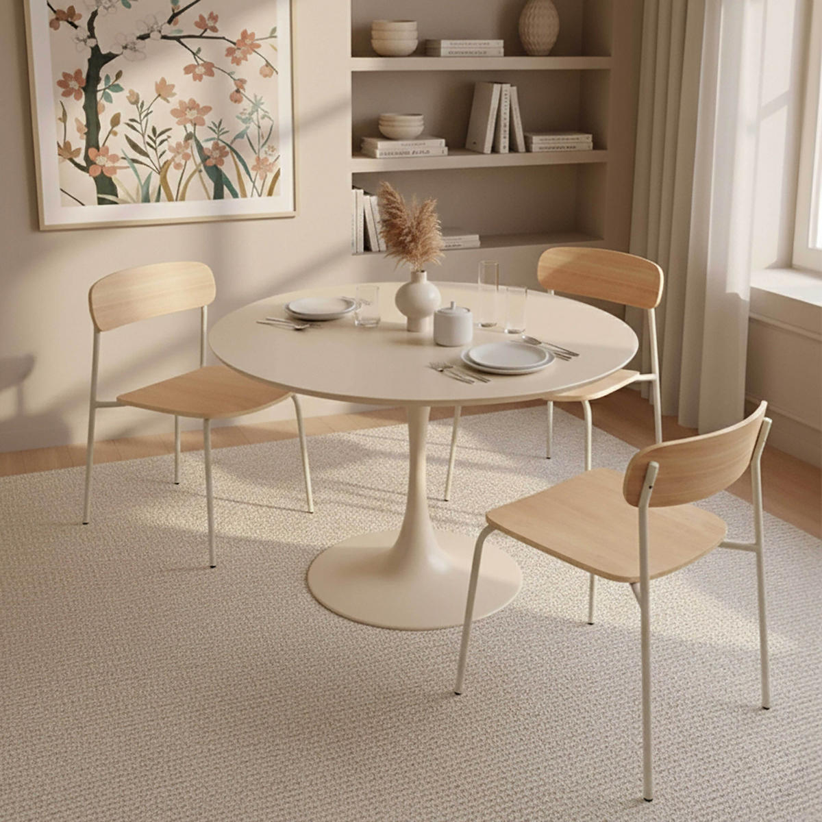 ESSTISCH, Beigefarbe - Beige, Holz (100/100/74cm) - Oviala