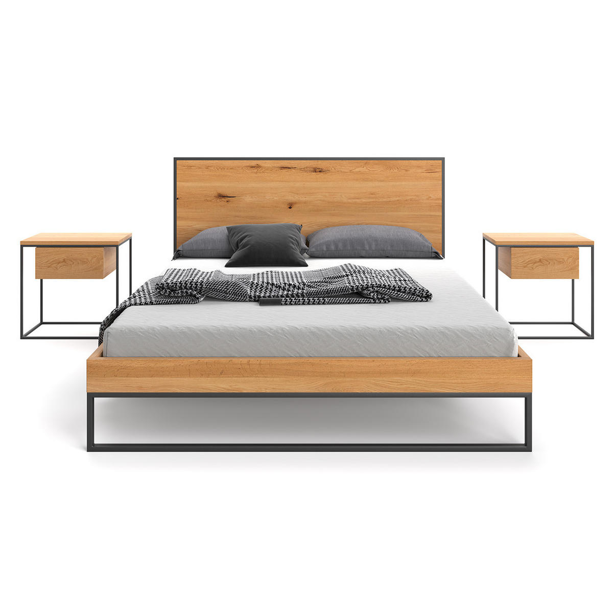 MASSIVHOLZBETT Frame aus Eiche 200x220 cm - Eichefarben/Schwarz, Holz/Metall (200/220cm) - Danzz