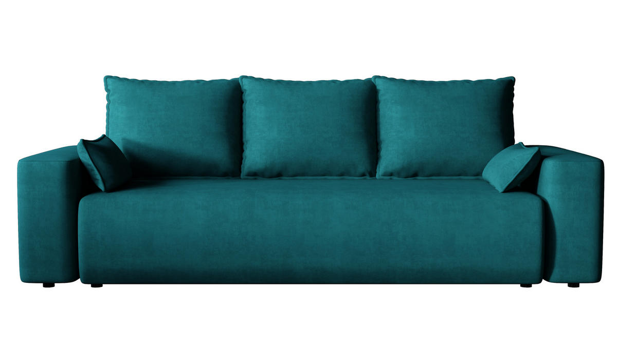 SOFA Bubi mit Bettkasten und Schlaffunktion, Velourstoff - Türkis, Holzwerkstoff (242/85/95cm)
