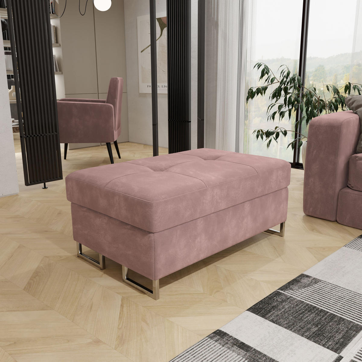 POLSTERHOCKER BARLET Rosa 100x60 cm - Rosa, Textil (100/41/60cm) - MASSENO