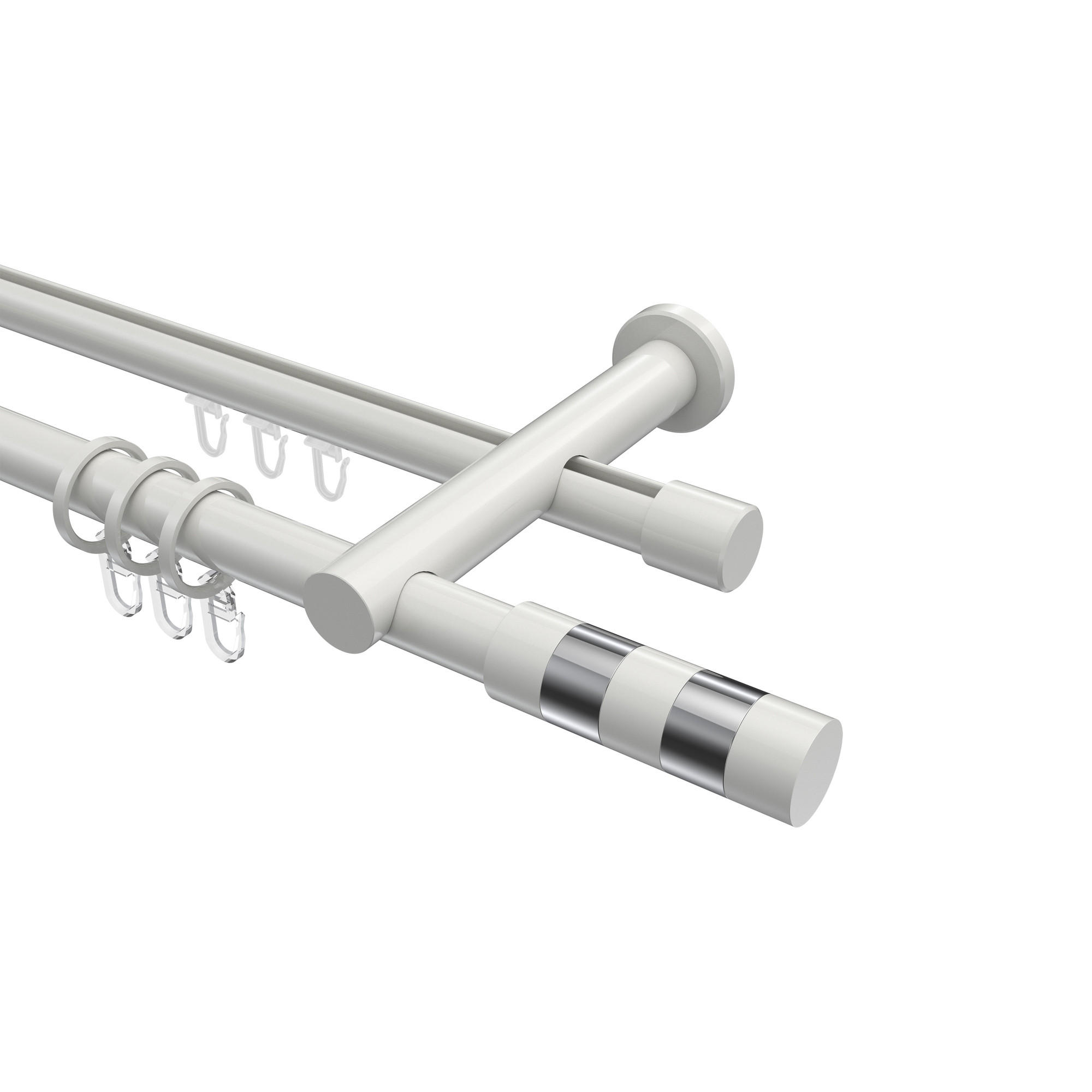 RUNDROHR-INNENLAUF-GARDINENSTANGEN-SET Platon Mavell 280 cm (geteilt in 2 x 140 cm), 2-läufig, 20 mm Ø Weiß - Chromfarben/Weiß, Metall (280cm) - INTERDECO