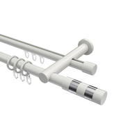 RUNDROHR-INNENLAUF-GARDINENSTANGEN-SET Platon Mavell 400 cm (geteilt in 2 x 200 cm), 2-läufig, 20 mm Ø Weiß - Chromfarben/Weiß, Metall (400cm) - INTERDECO