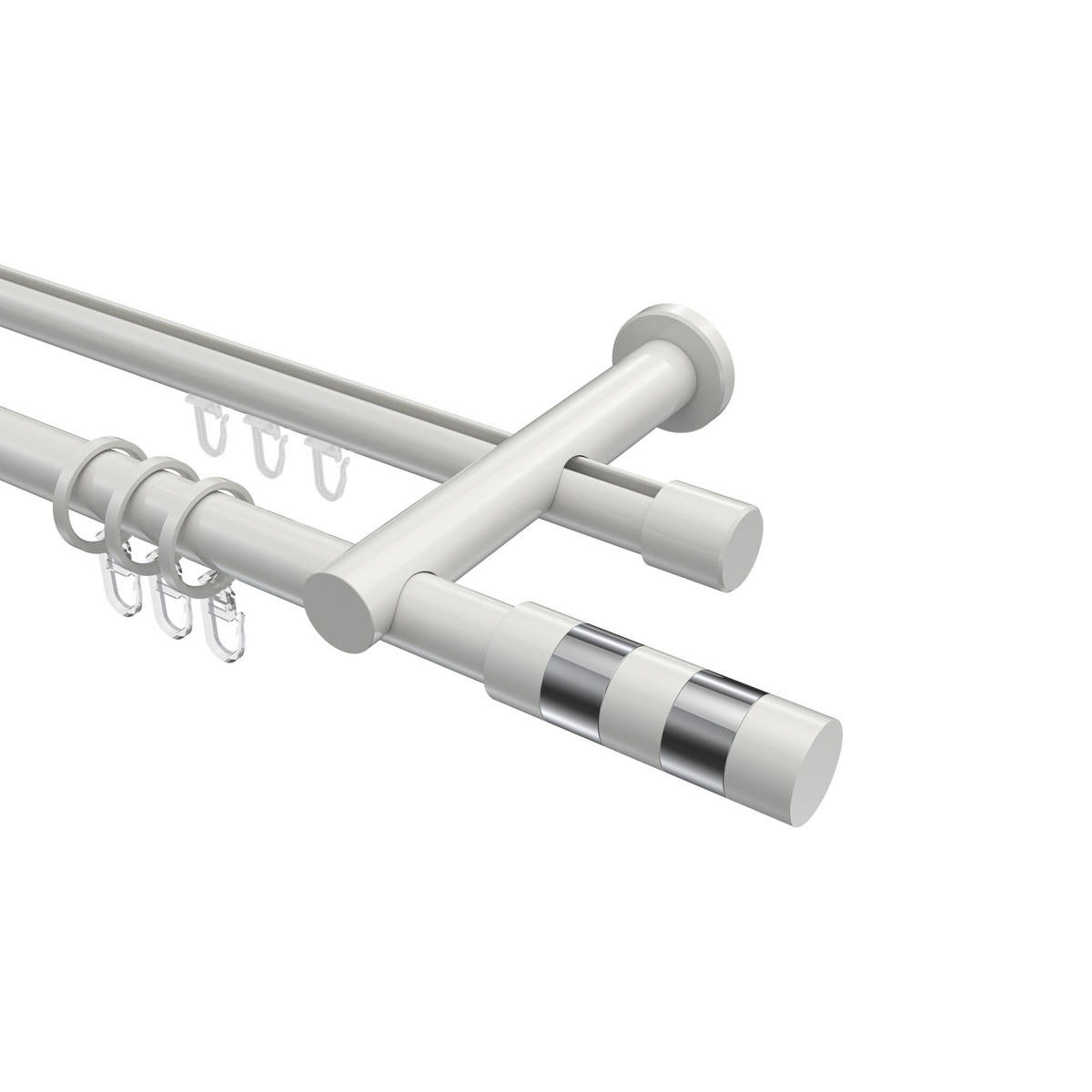 RUNDROHR-INNENLAUF-GARDINENSTANGEN-SET Platon Mavell 400 cm (geteilt in 2 x 200 cm), 2-läufig, 20 mm Ø Weiß - Chromfarben/Weiß, Metall (400cm) - INTERDECO