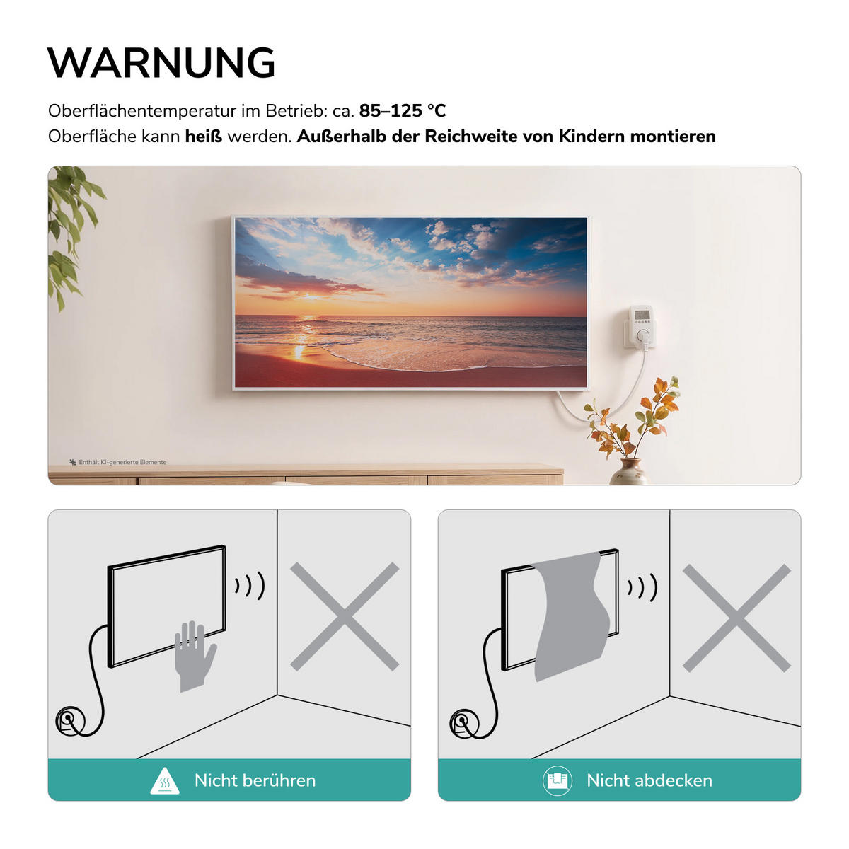 WANDKONVEKTOR elektrisch mit Landschaftsmotiv, WLAN-App-Steuerung, Thermostat, 119,5/59,5 cm - Weiß, Kunststoff/Metall (119.5/59.5/2cm) - EMKE