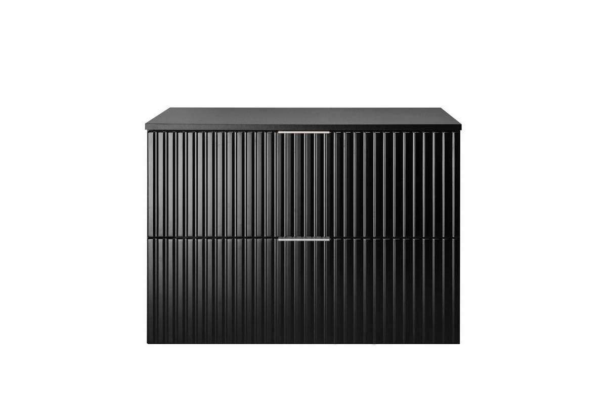 WASCHBECKUNTERSCHRANK, Schwarz, 80 x 57 x 46 cm, silberner Griff + Arbeitsplatte - Silberfarben/Schwarz, Holzwerkstoff (80/57/46cm) - 3XE LIVING