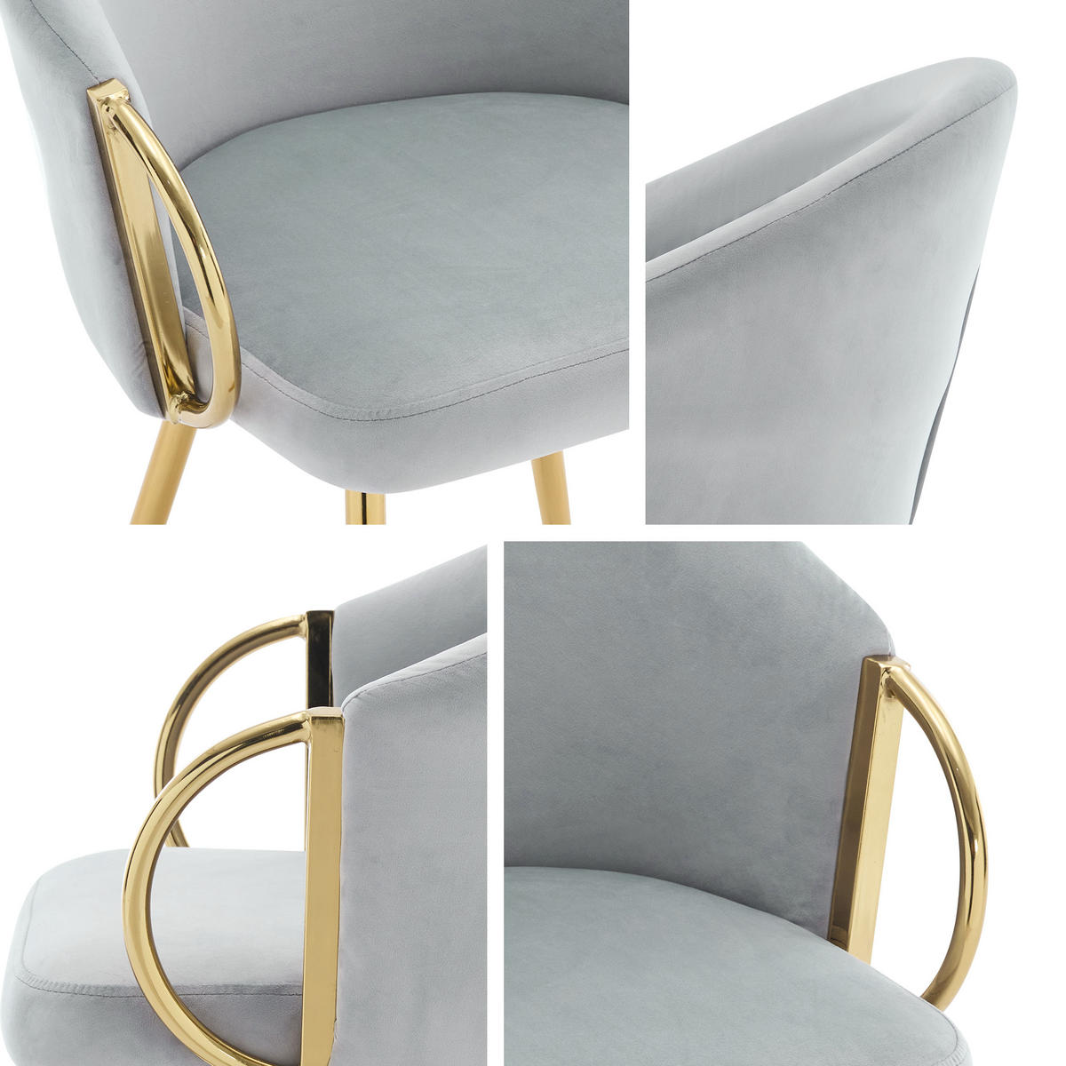 STUHL 2er-Set Muz DC-1171 (2 Stück in Samt) - Beige/Goldfarben, Textil/Metall (54/76/41cm) - MIRJAN24