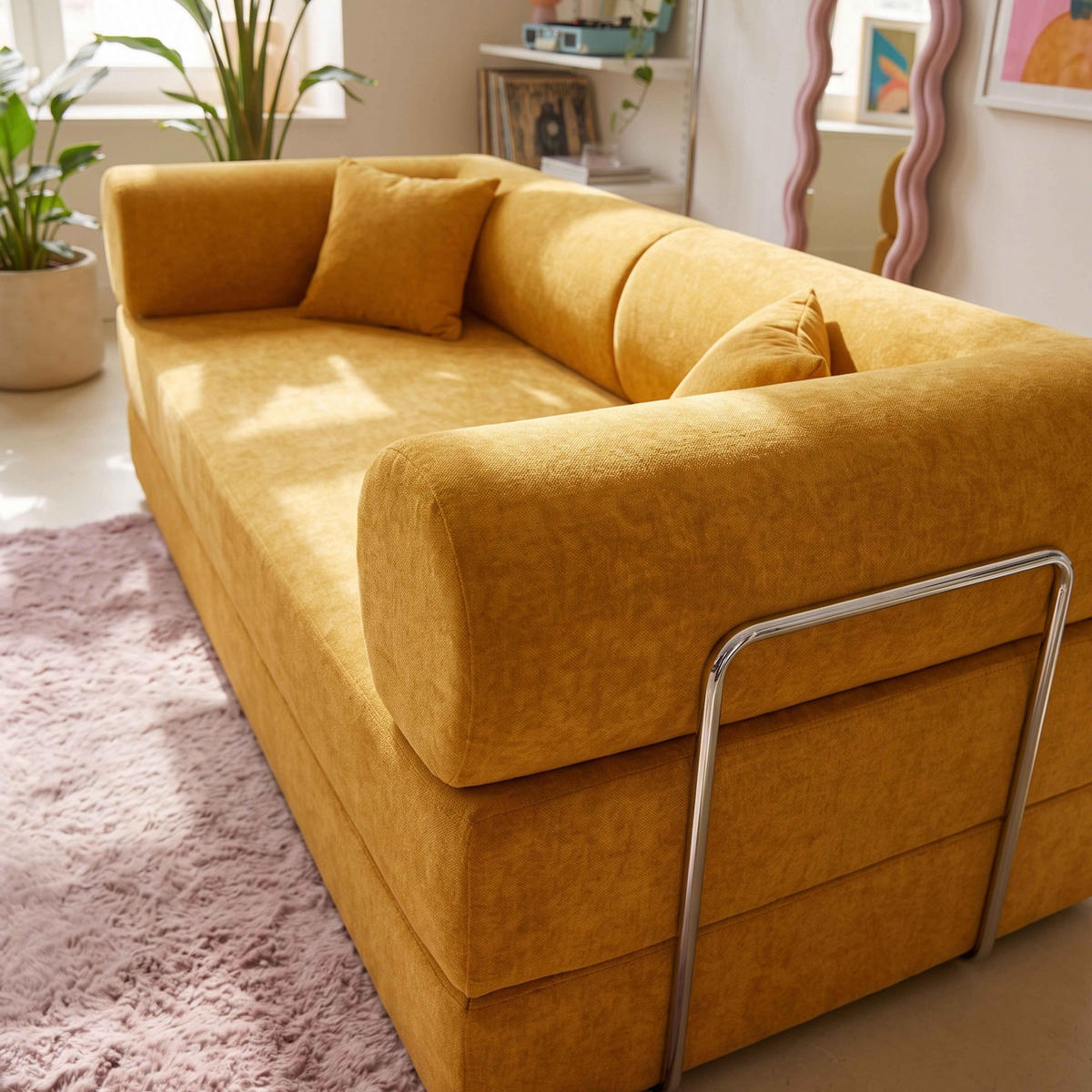 SCHLAFSOFA mit 2 Sitzplätzen, Gelb - Gelb, Textil (204/67/102cm) - Oviala