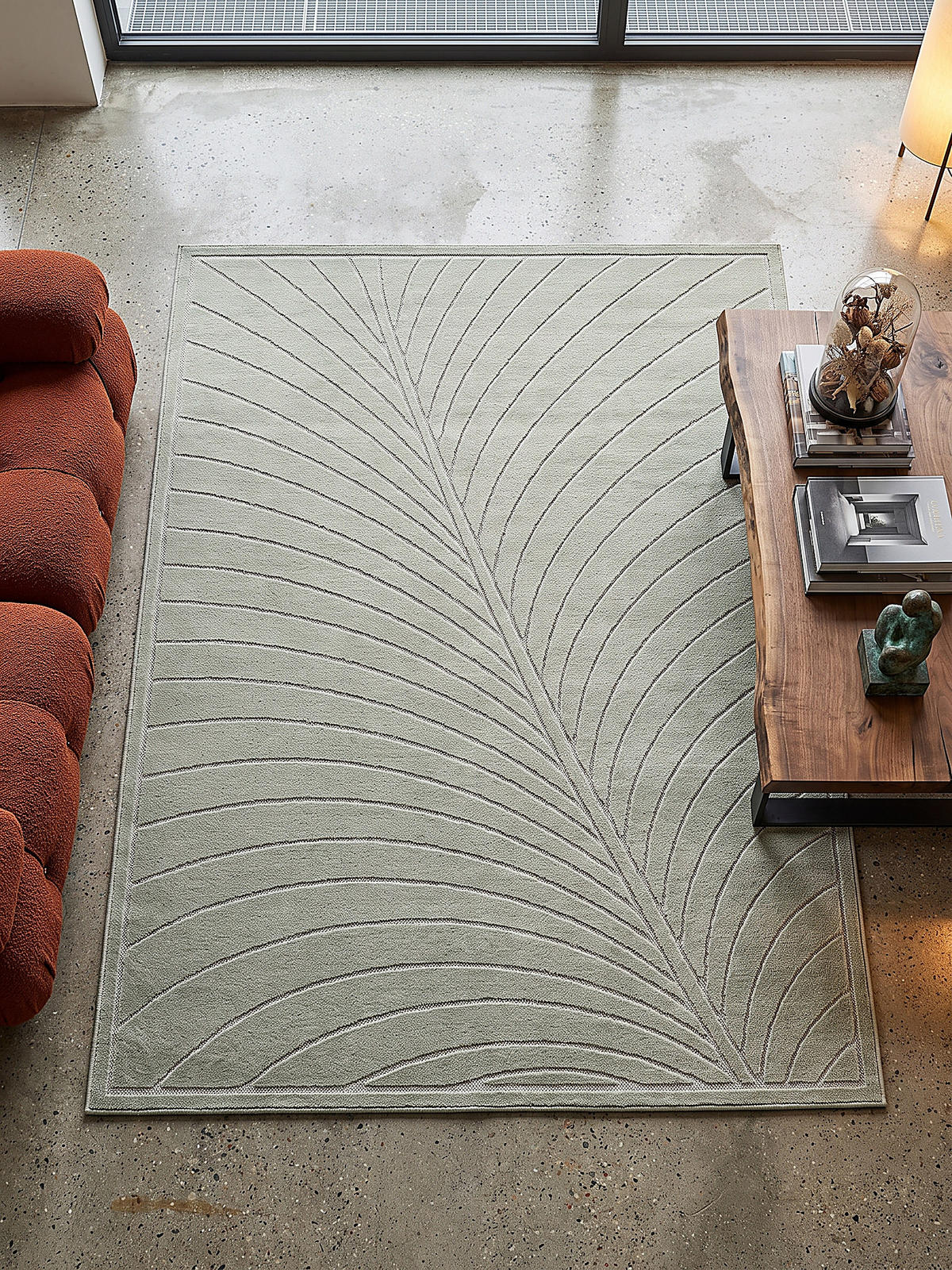 TEPPICH Outdoor, Fußbodenheizung-geeignet, mit Blattmotiv, aus Polypropylen, ENGADIN in Salbeigrün, 140 x 200 cm - Grün, Textil (140/200cm) - KADIMA DESIGN