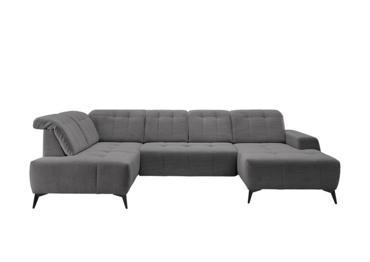 WOHNLANDSCHAFT mit elektrisch verstellbare Relaxfunktion, Cord-Stoff - Schwarz/Grau, Textil/Metall (337/104/200cm) - myHomelando