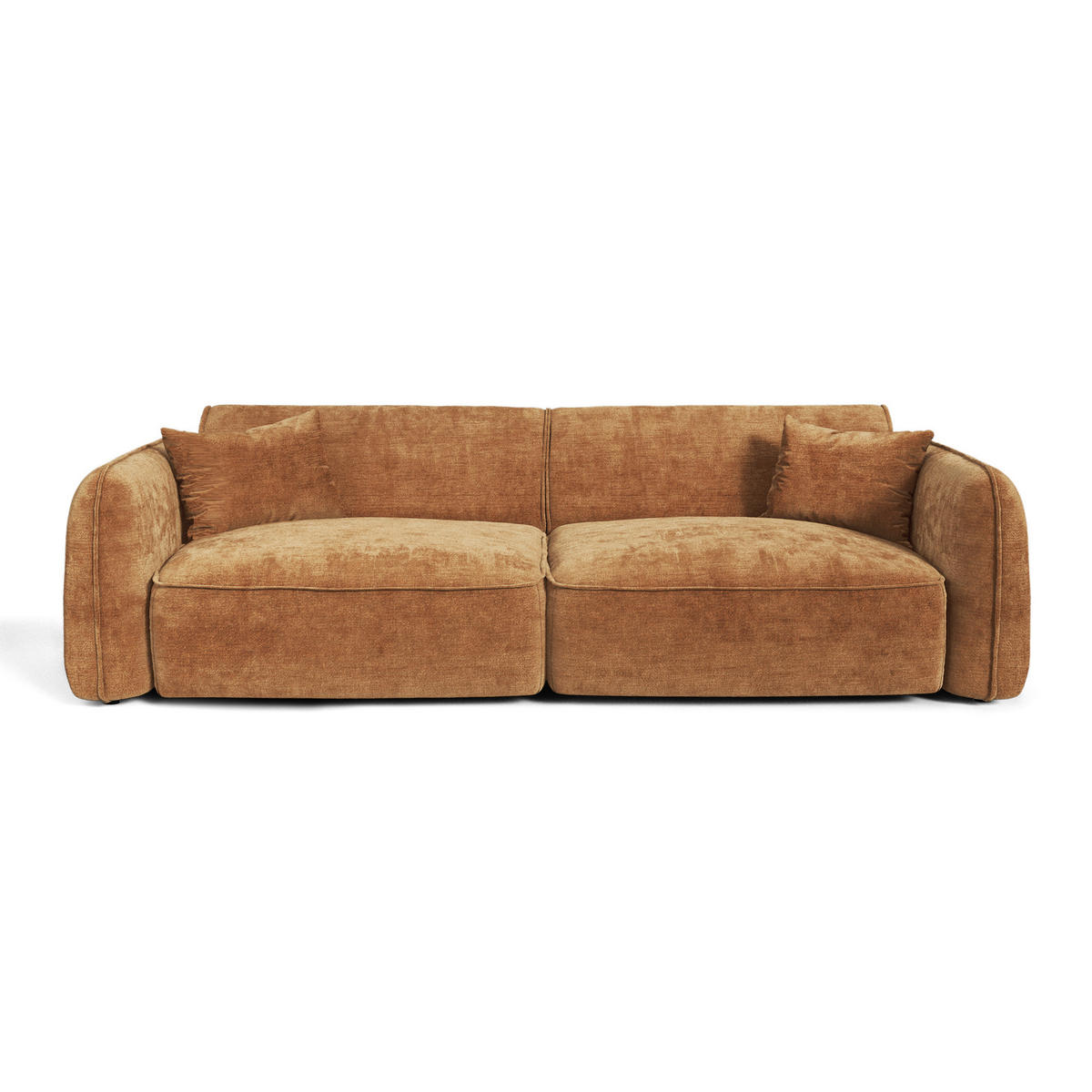 SOFA LOMI Geprägter Samt Karamell 235cm - Braun, Textil (235/74/90cm) - Premium Interiors