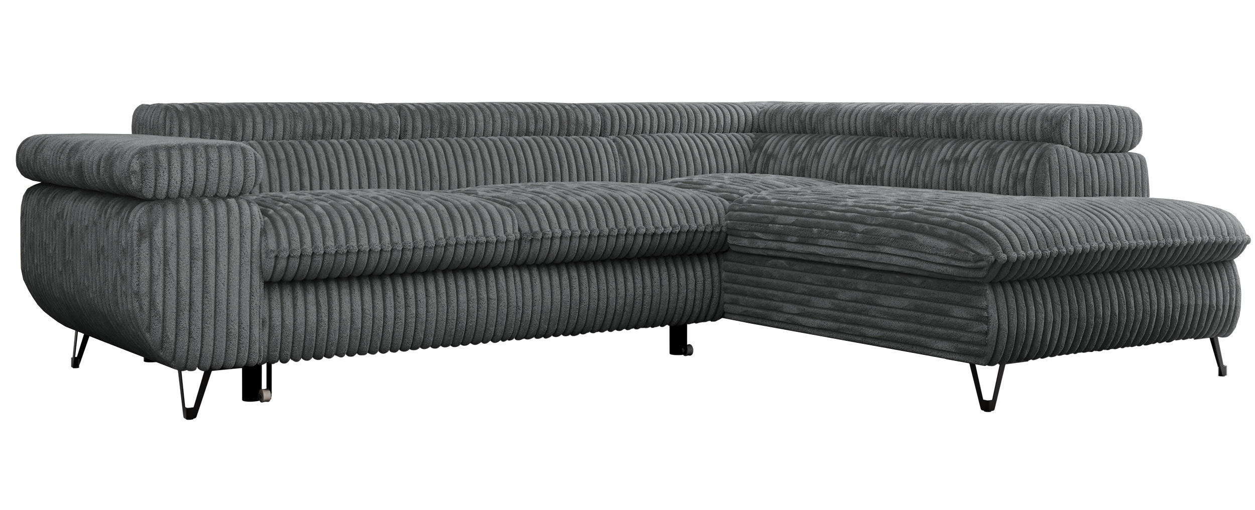 ECKSOFA PEDRO L Dunkelgrau Cord - Rechts Seite - Dunkelgrau/Schwarz, Textil/Metall (273/208cm) - MKS