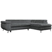 ECKSOFA PEDRO L Dunkelgrau Cord - Rechts Seite - Dunkelgrau/Schwarz, Textil/Metall (273/208cm) - MKS