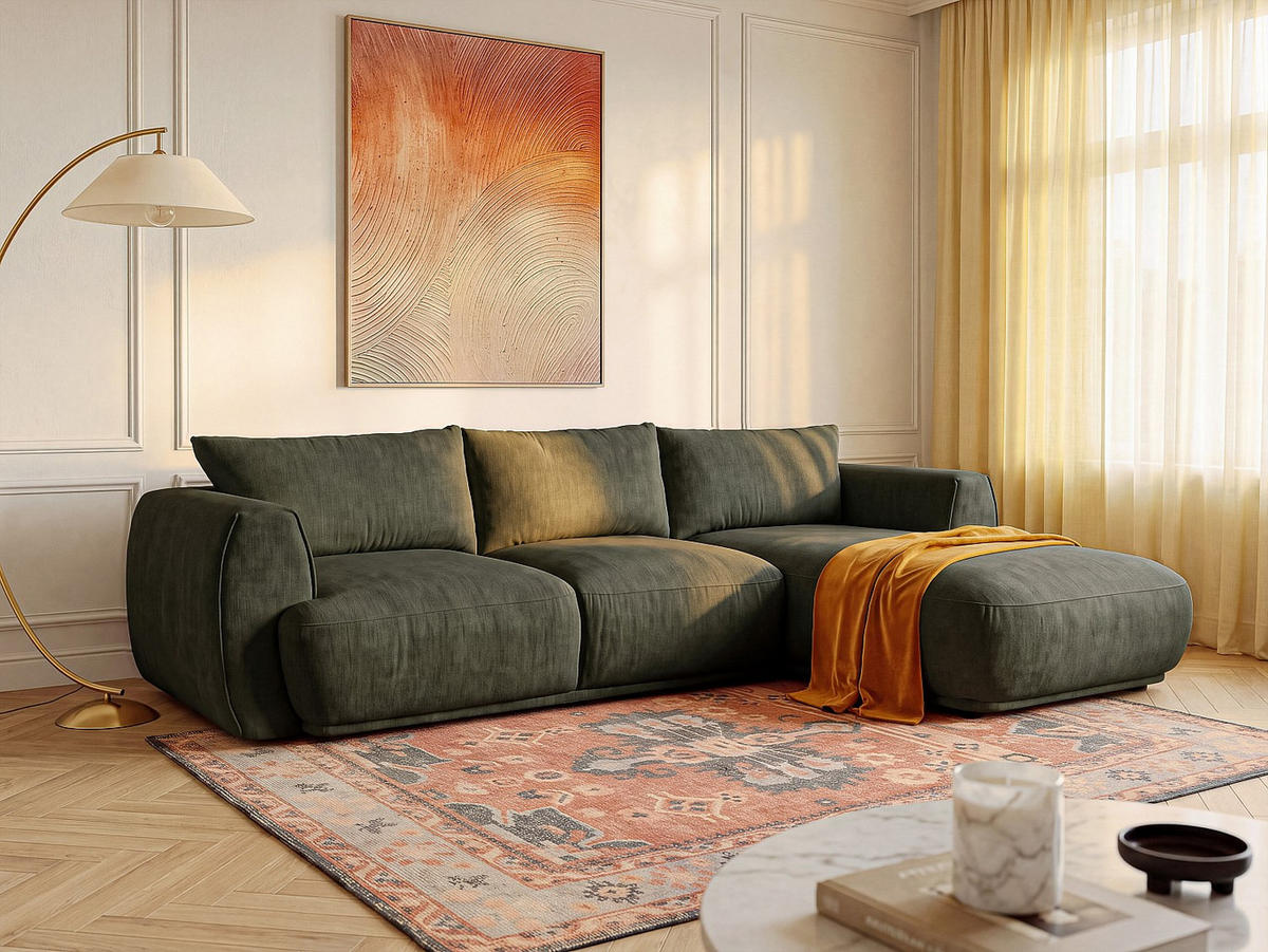 SOFA - 5 Personen - stoff - grün Pukima - Grün, Kunststoff/Textil (276/97cm) - Vente-Unique